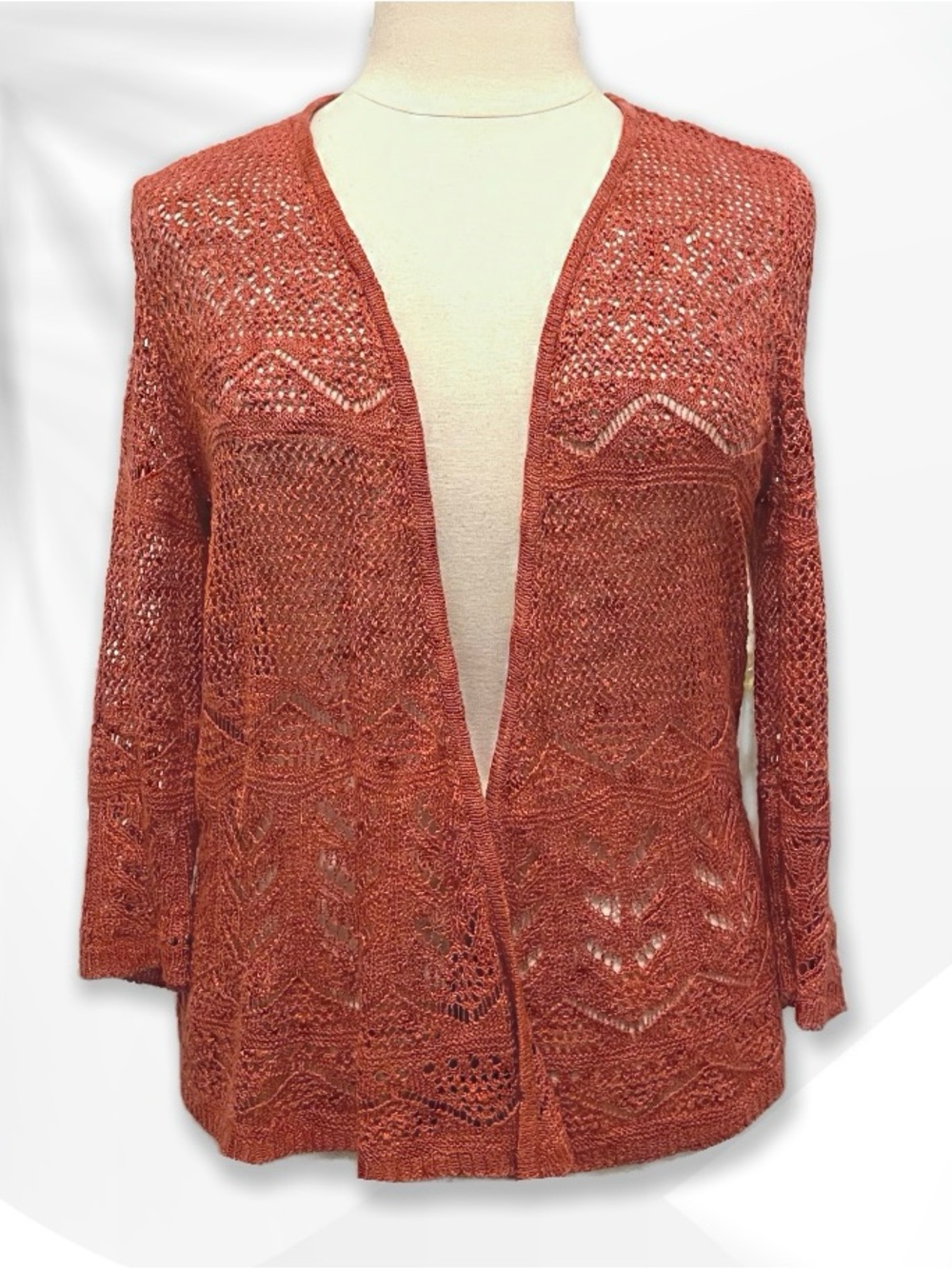 Westport Open-Front Lace Knit Cardigan L-1X